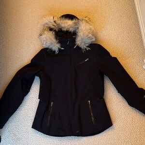 Spyder Black Ski Jacket with removable Fur Hood trim